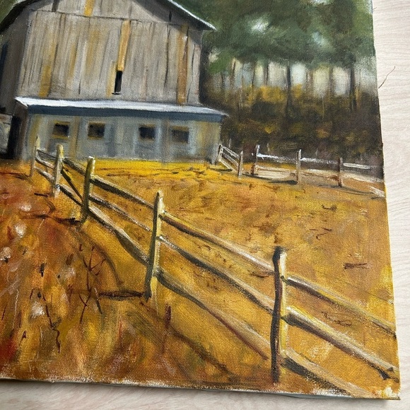 Vintage Original Painting On Canvas Autumn Fall Barn Farmhouse 16x20 Marshall - Picture 4 of 7
